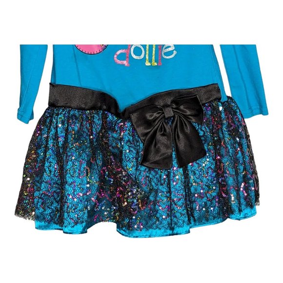 Dollie & Me Blue & Black Long Sleeve Dress Size 8 - Picture 10 of 11